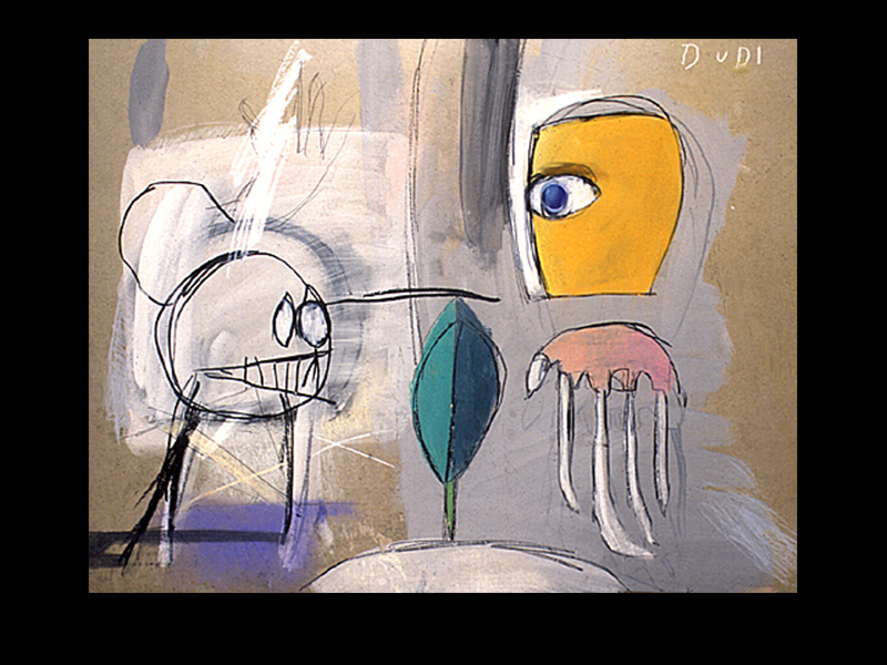 Pokrak oskarża świat&nbsp;&nbsp;&nbsp;&nbsp;1987&nbsp;&nbsp;&nbsp;&nbsp;kredka olejowa, akryl + pot&nbsp;&nbsp;&nbsp;&nbsp;75 x 102cm